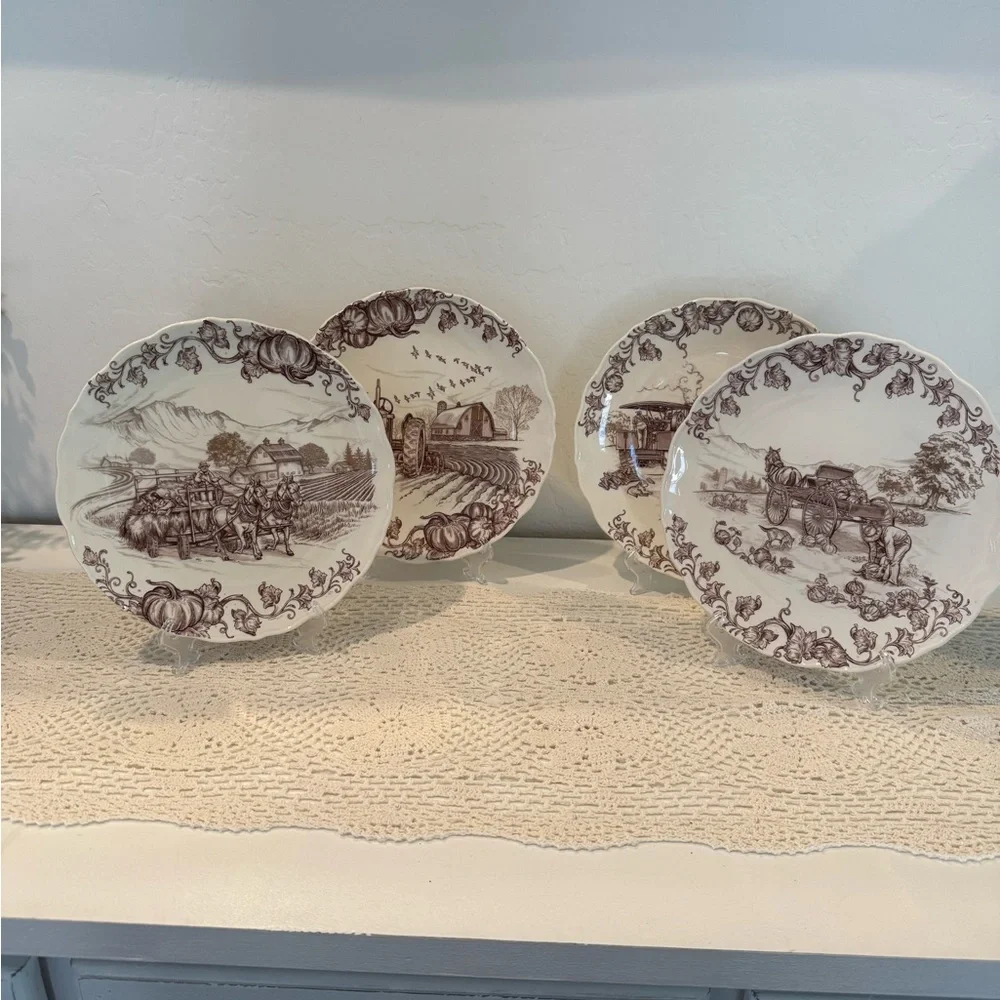 Pier 1 Harvest Village 9” Salad Plates – Set of 4, NIB